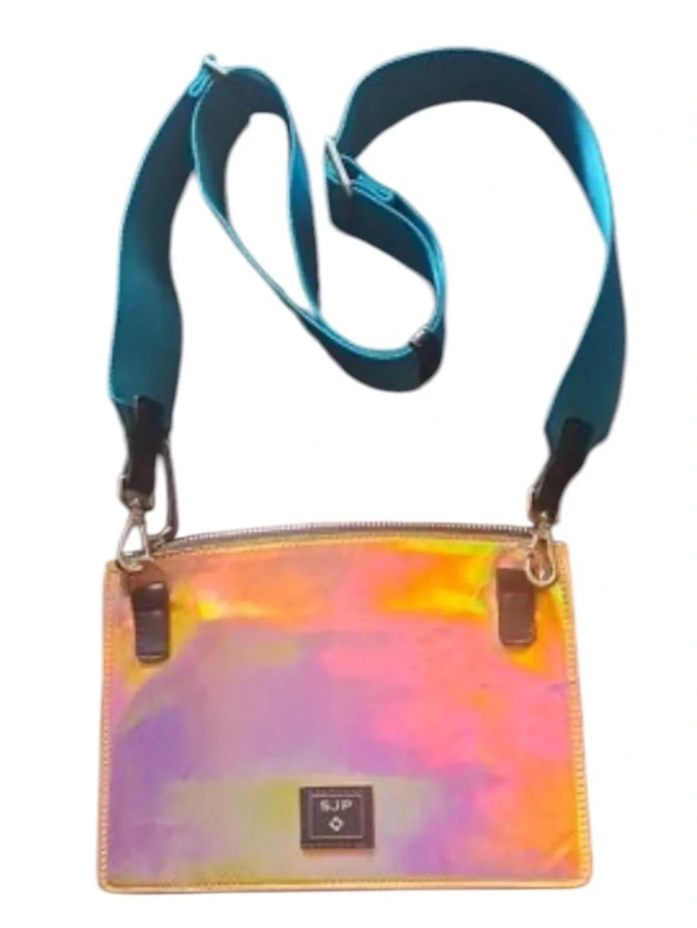 SJP Sarah Jessica Parker Crossbody Bag Clutch Iridescent Peach with Teal Strap - Picture 4 of 8